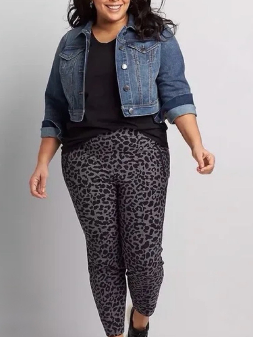 Lane Bryant  Gray Leopard Print On The Go Pull On Ankle  Pants